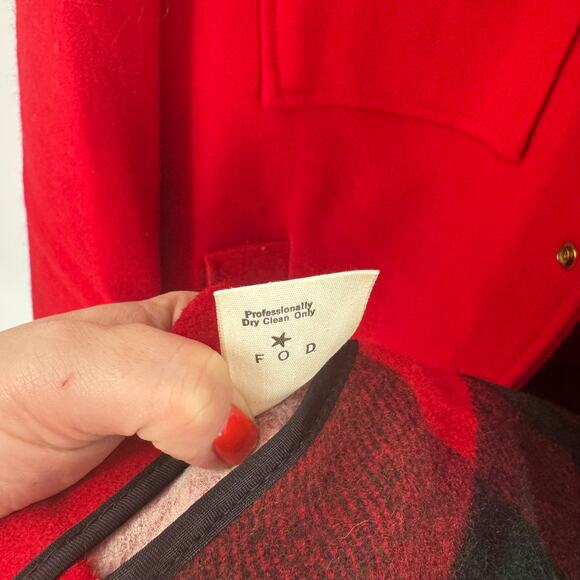 Vintage Woolrich Red Wool Coat Plaid Lined Zip Hood Front Pockets Size 40 - Picture 4 of 6